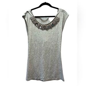 Arden B Embellished Draped Back Top Gray Sleeveless M Jeweled Neck Blouse